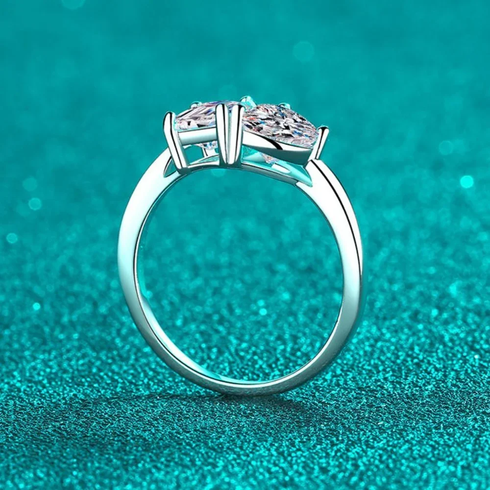 Certified 2 ct. t.w. Moissanite Diamond Emerald & Heart Cut Wedding Ring NEW - Picture 4 of 10